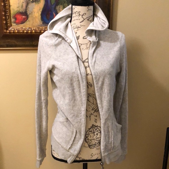 🩶Twisted Heart terry cloth heart embellished back classic zip up hoodie - Picture 2 of 13